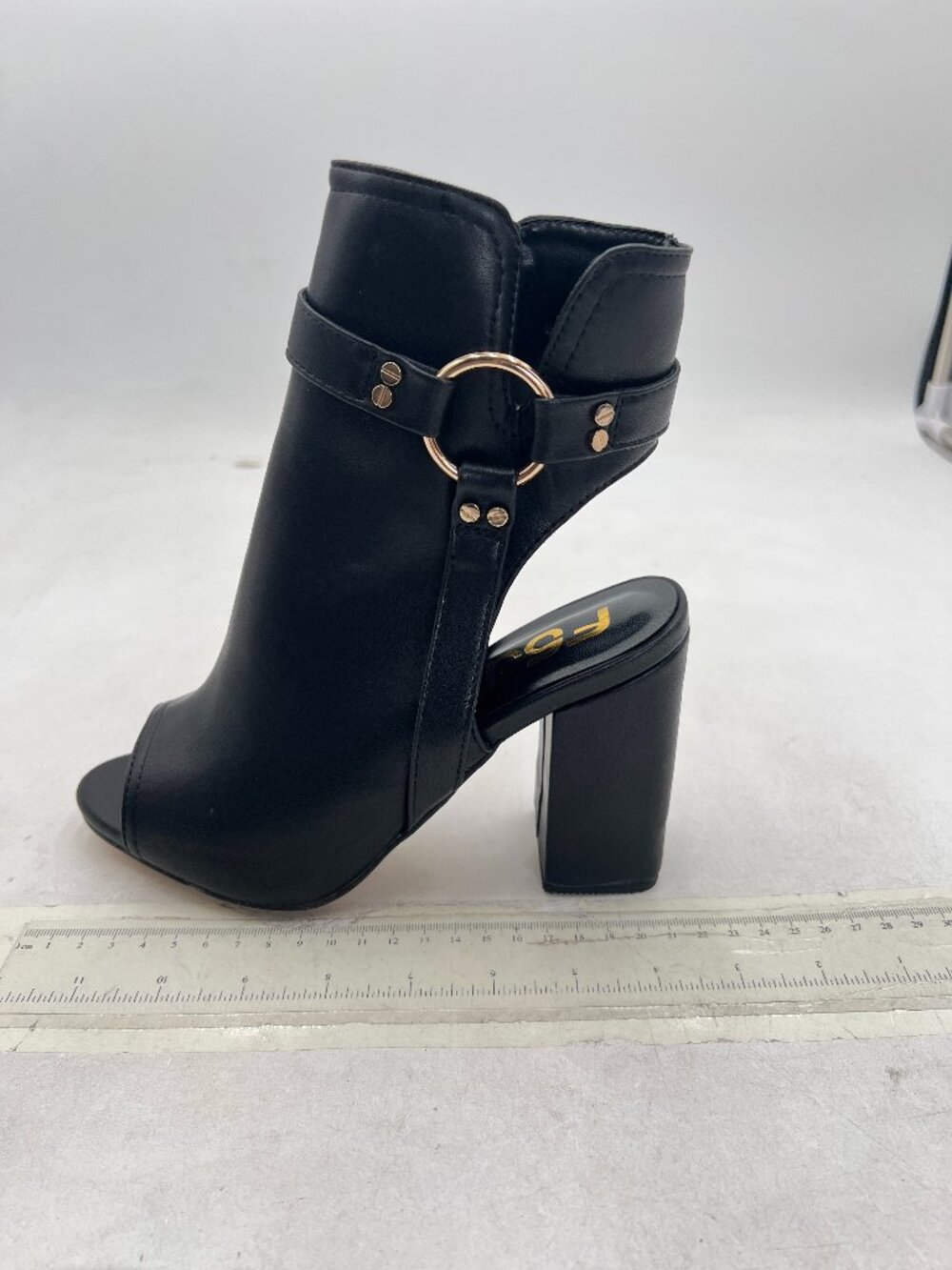 FSJ Black Ankle Boots Chunky Heel Slingback Peep Toe Booties
